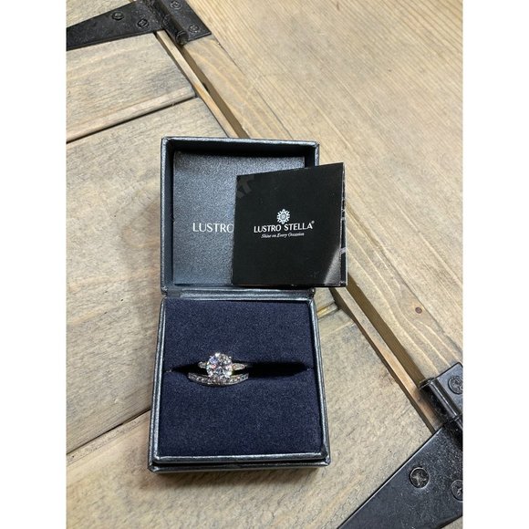 SZ 7 Lustro Stella Sterling Silver Bridal Set Rings 925  Large Stone - Picture 9 of 9